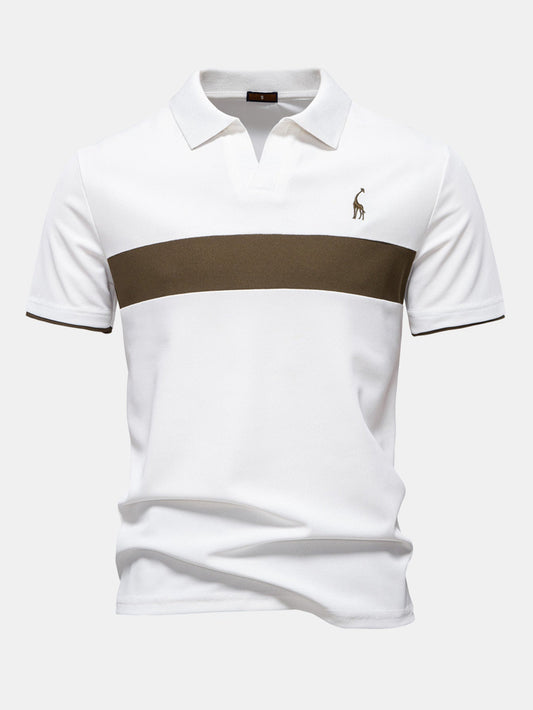 Contrast Pique V Neck Polo Shirt