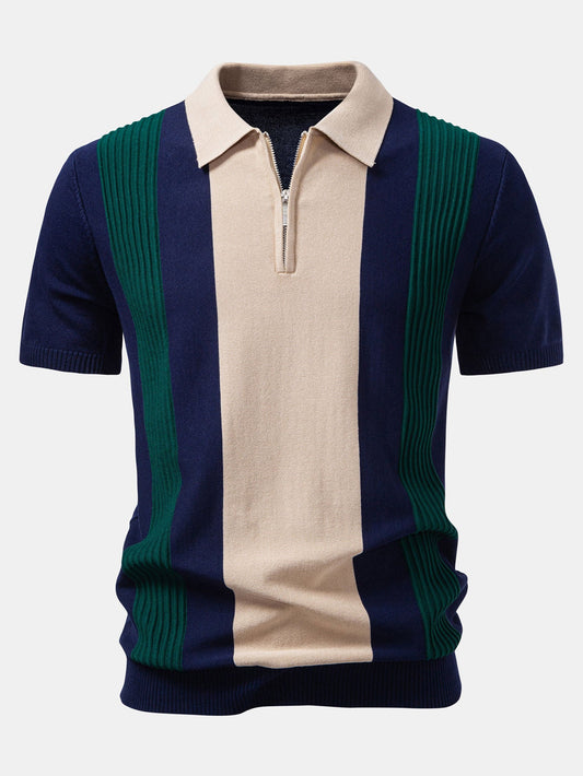 Textured Color Block Knit Polo