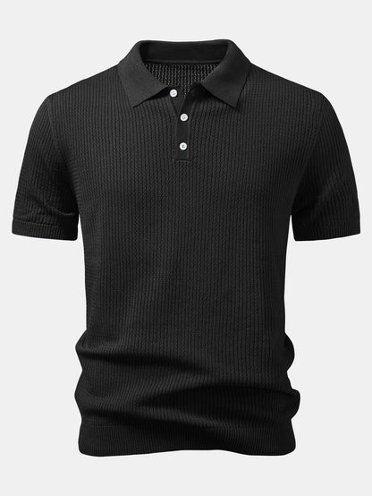 Textured Crochet Knitted Polo Shirt
