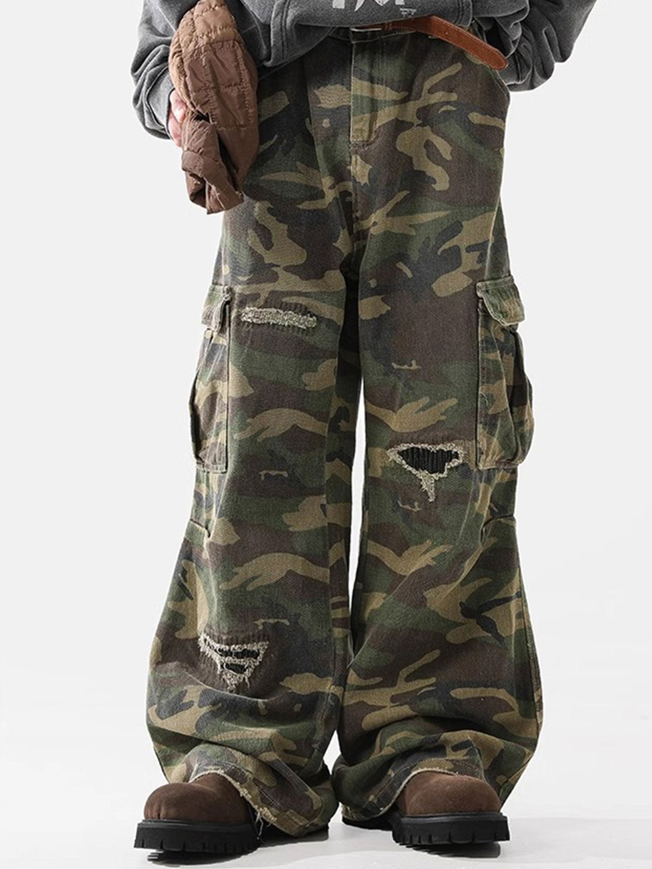 Baggy Fit Camo Ripped Wide Leg Pants