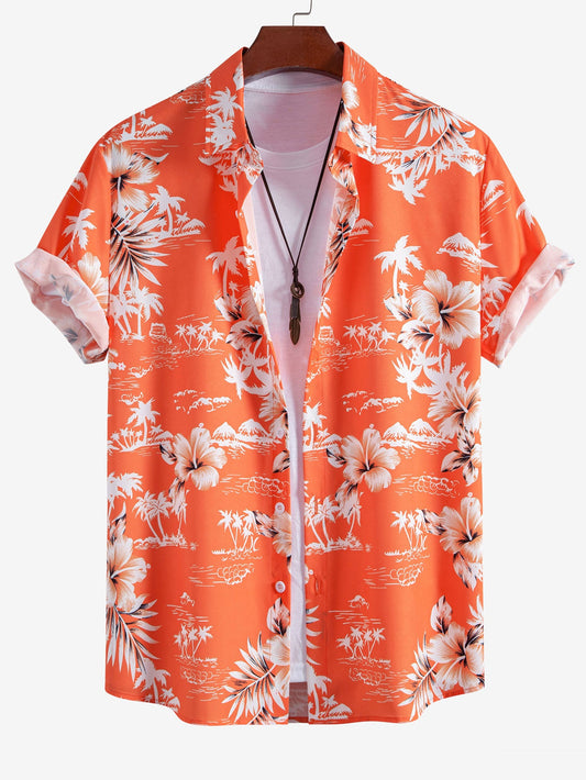 Palm Tree Tropical Flora Print Button Up Shirt