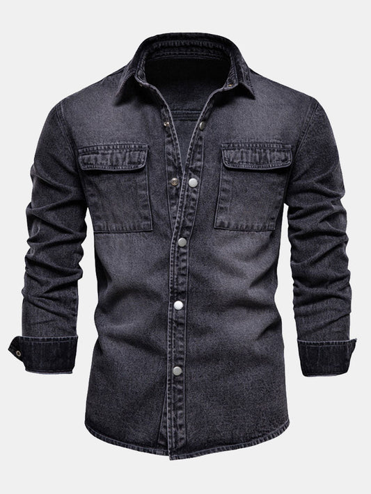 Washed Denim Overshirt With Pockets