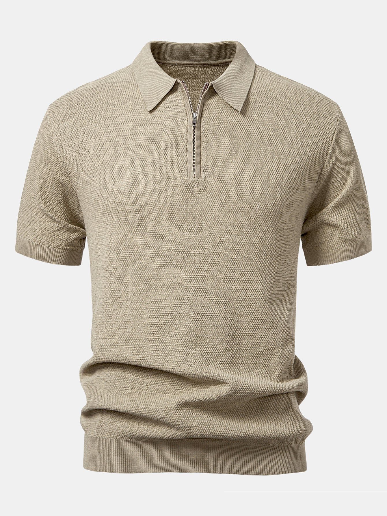 Textured Zip Up Knit Polo Shirt