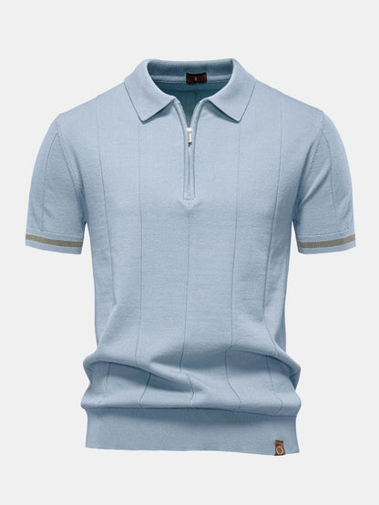 Contrast Trim Zipper Knit Polo Shirt