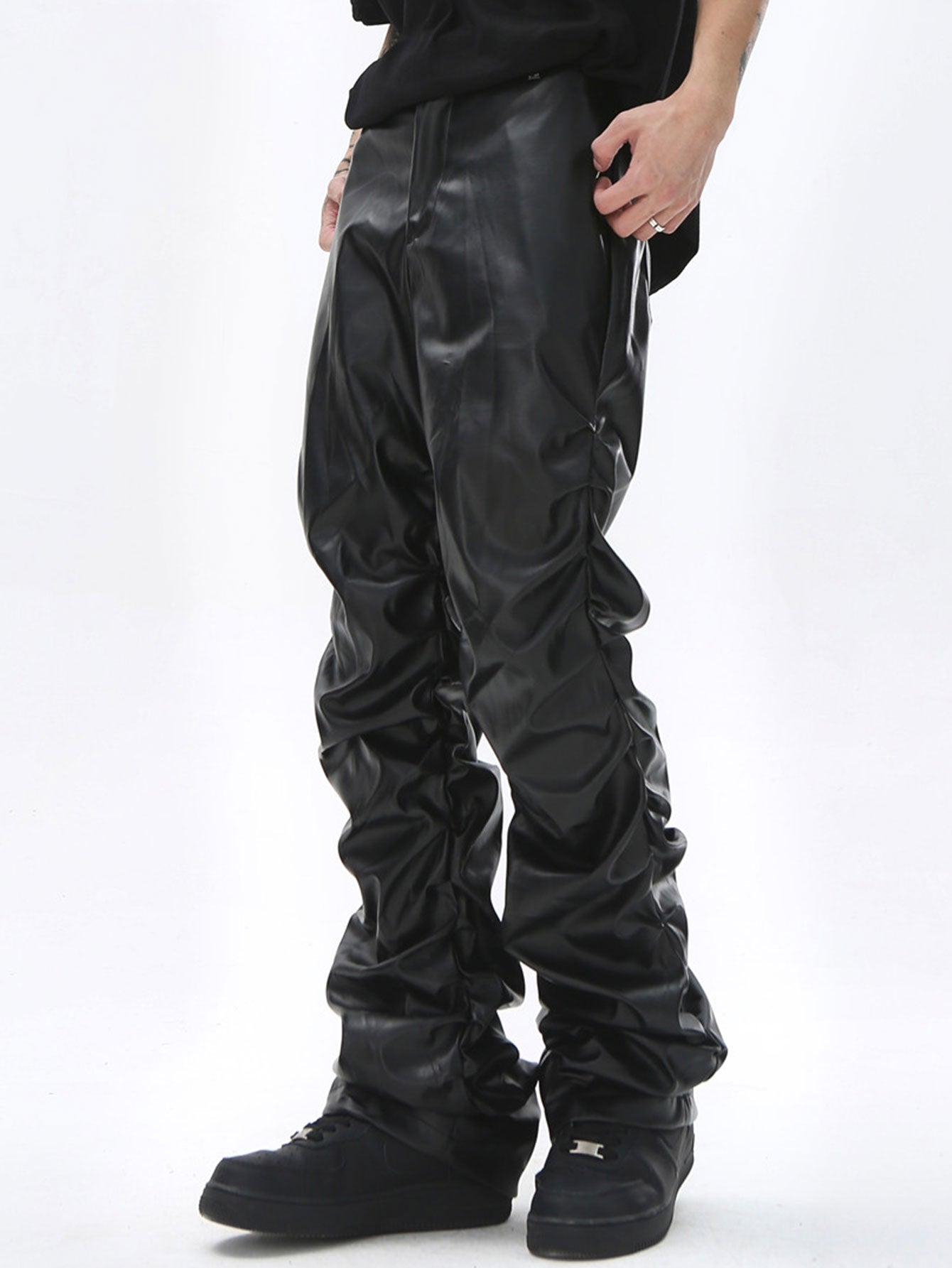 Ruched PU Leather Pants
