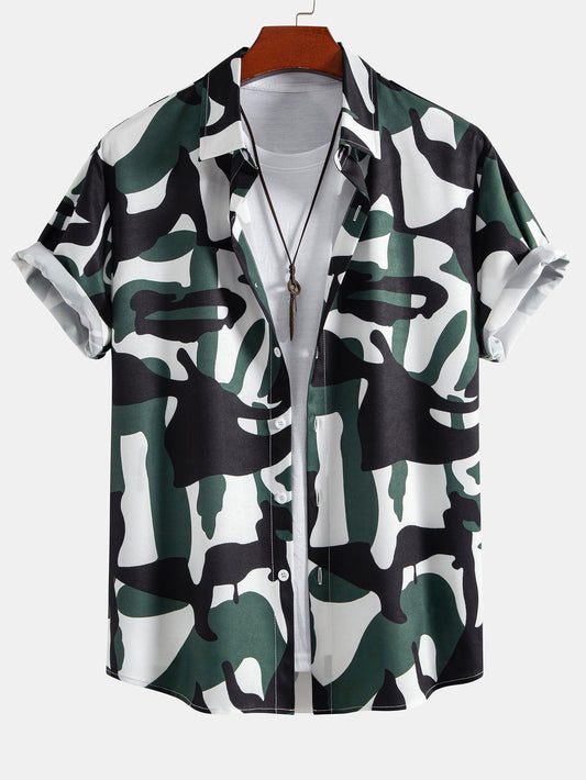 Colorblock Print Button Up Shirt