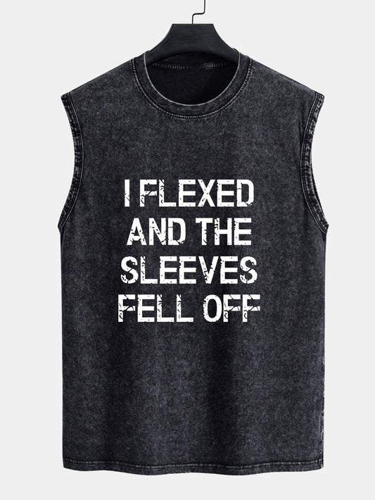 Slogan Print Washed Distressed Tank Top