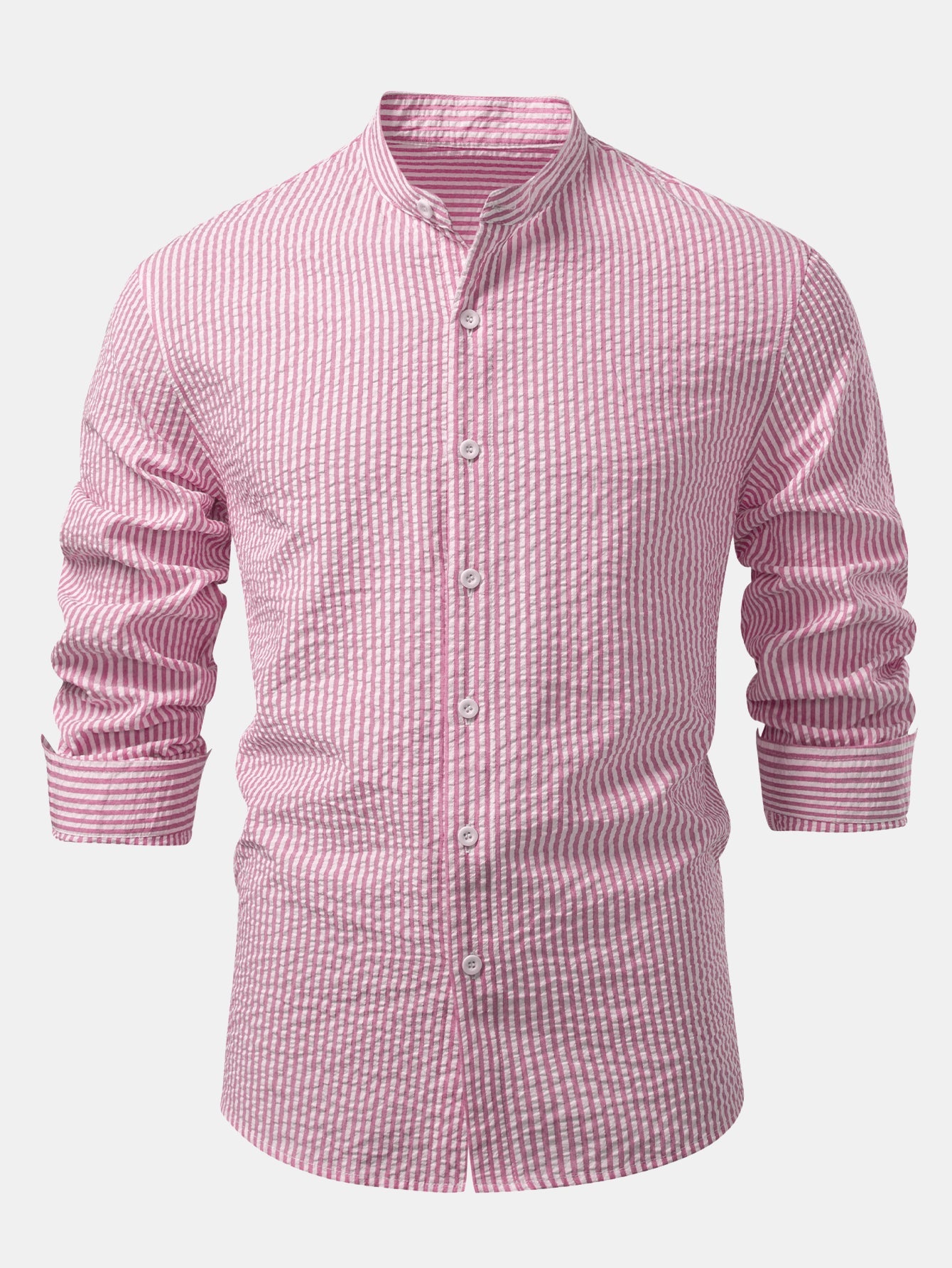 Seersucker Striped Stand Collar Shirt