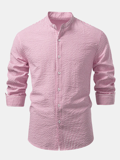Seersucker Striped Stand Collar Shirt