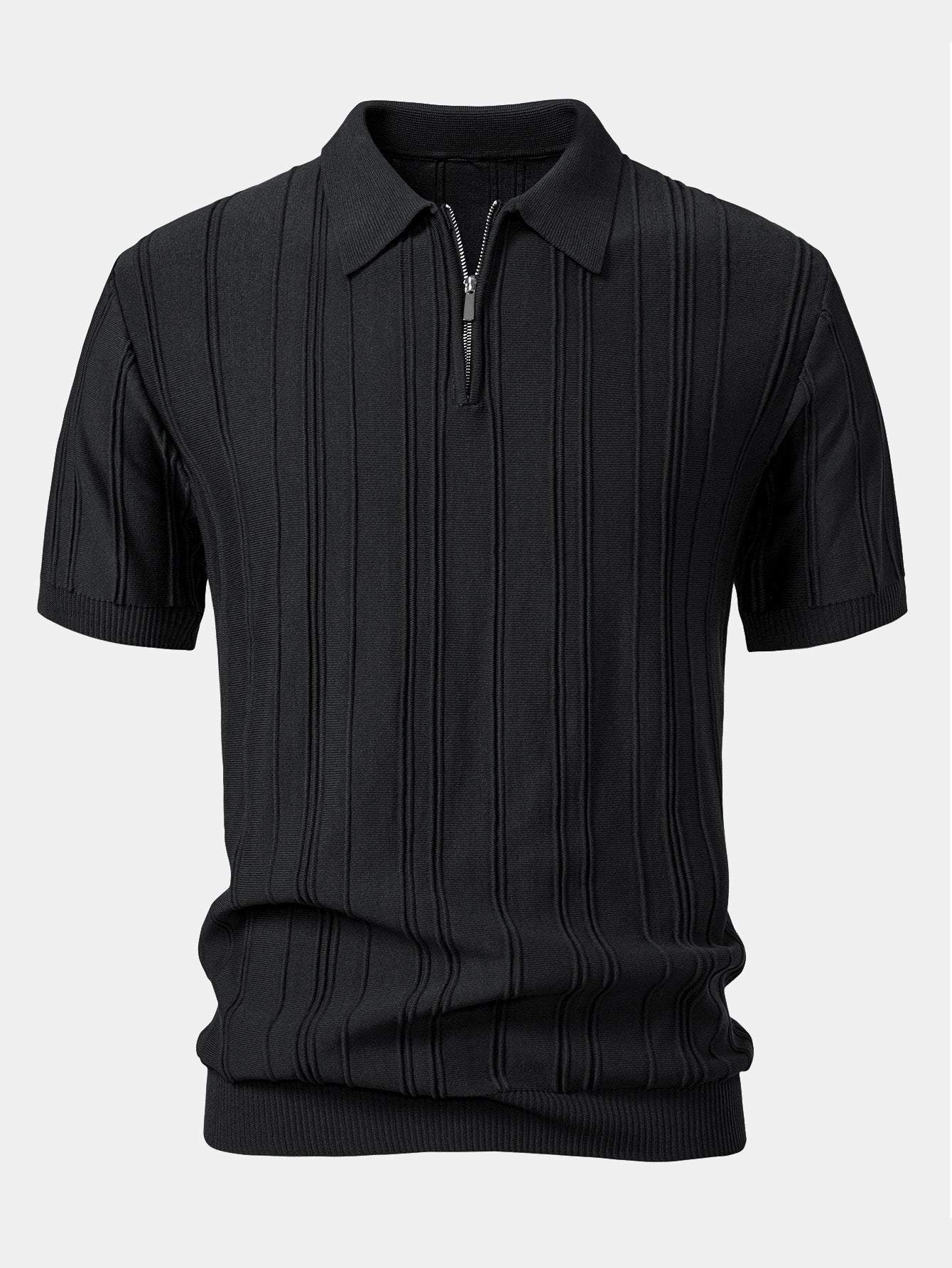 Stripe Jacquard Zipper Knit Polo Shirt