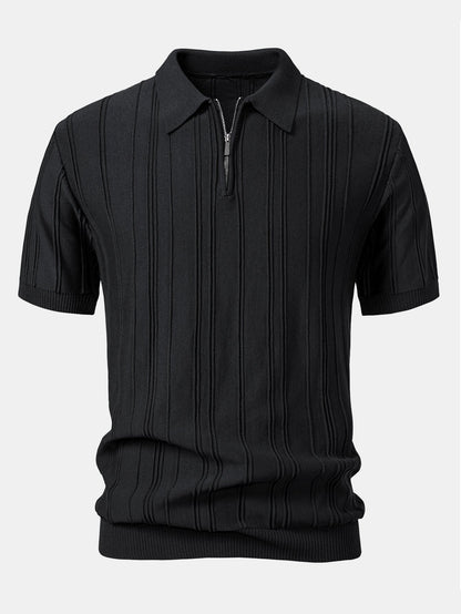 Stripe Jacquard Zipper Knit Polo Shirt