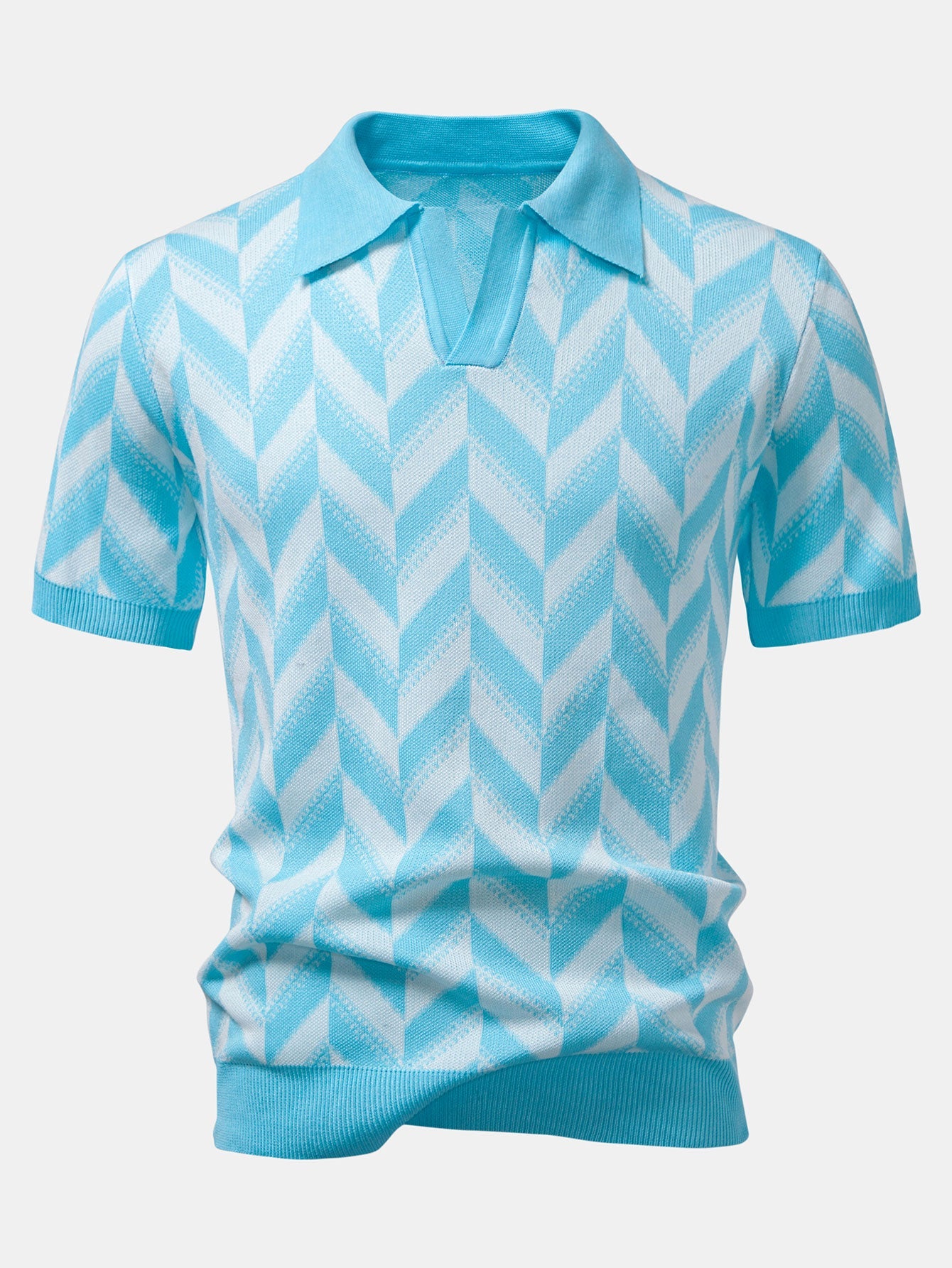 Geometric Knitted V Neck Polo Shirt