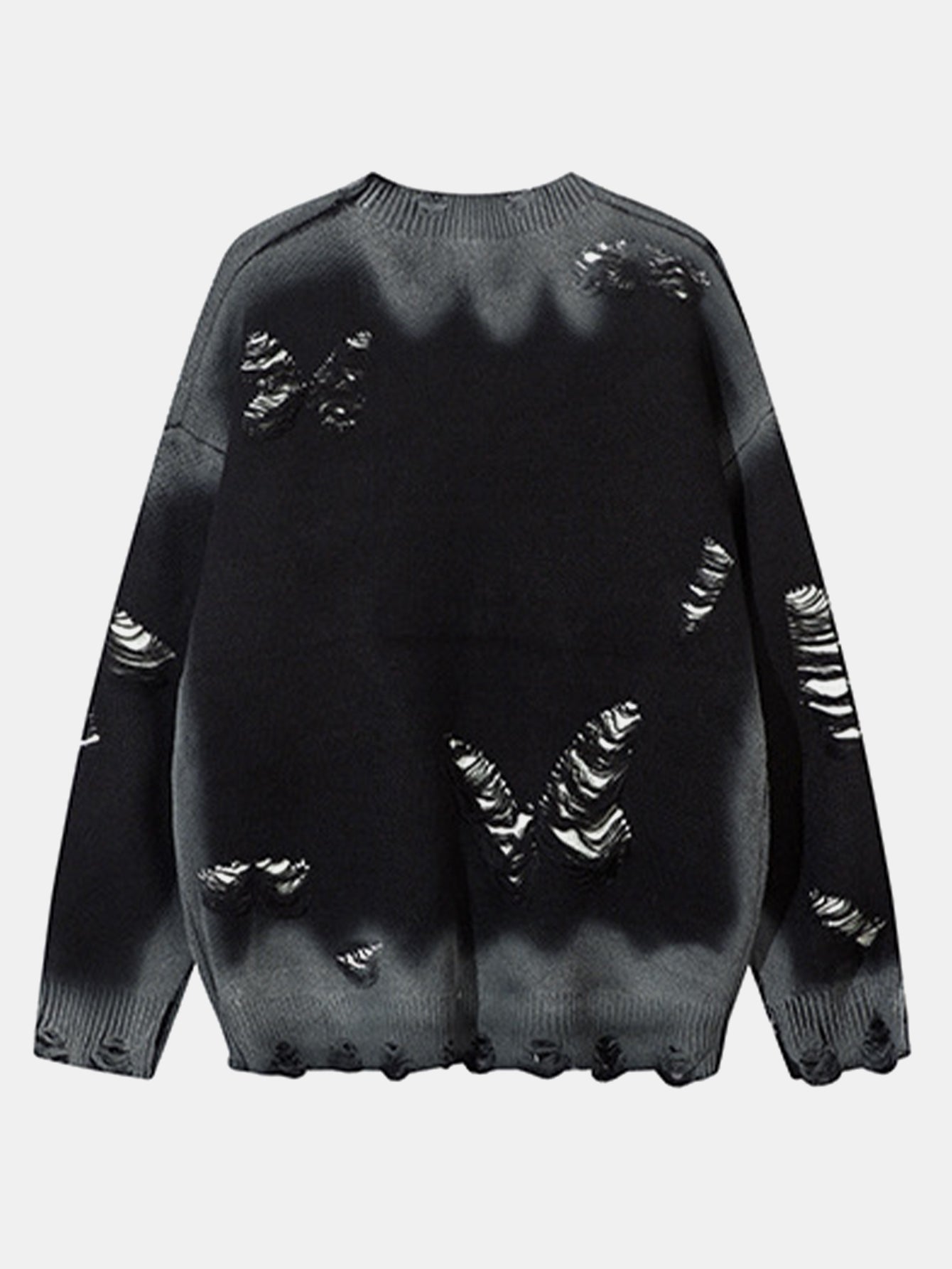 Butterfly Print Distressed Knit Sweater
