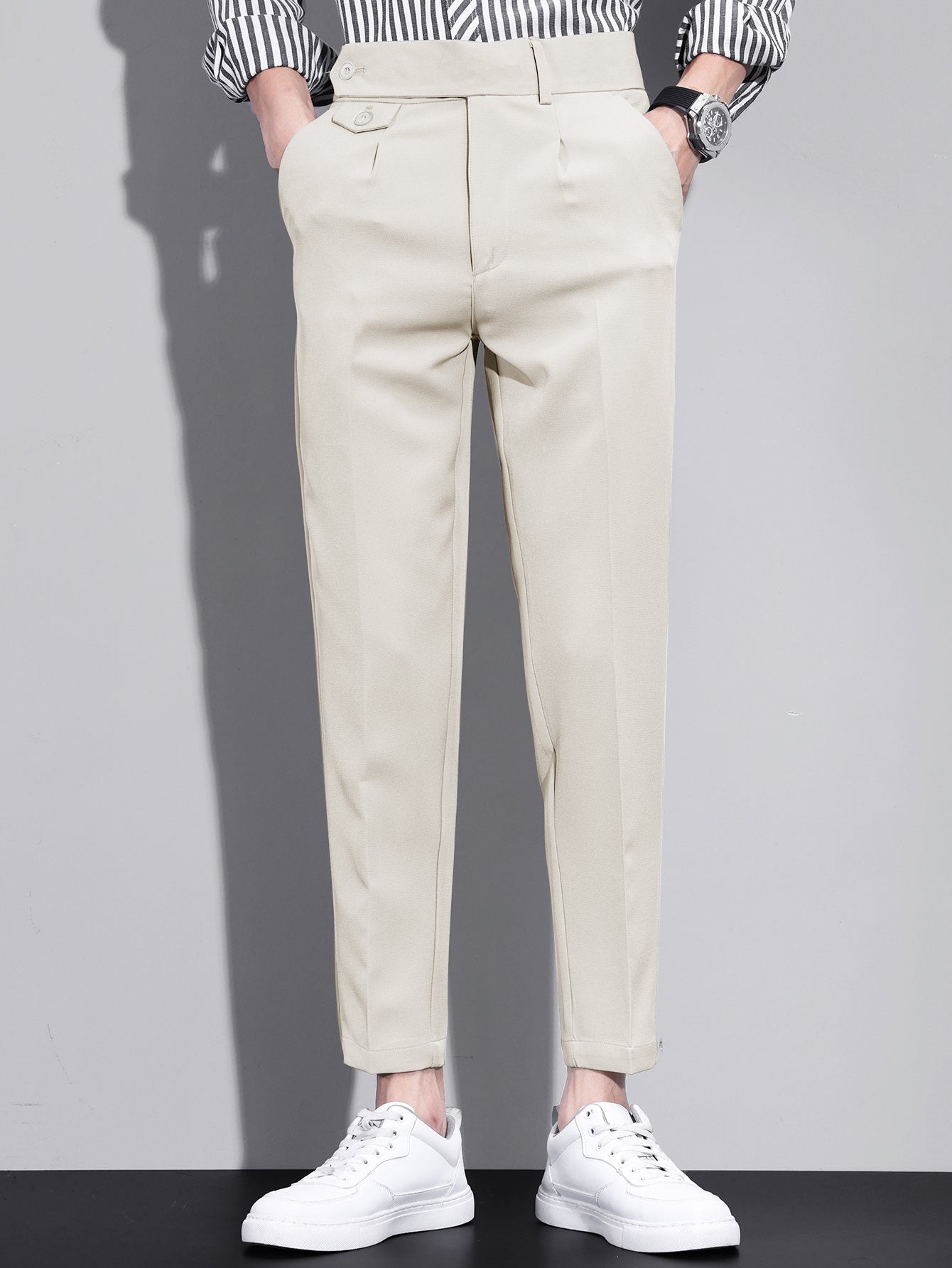 Slim Fit Tapered Cropped Trousers
