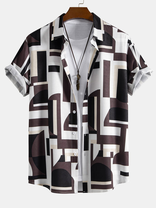 Geometry Colorblock Print Button Up Shirt