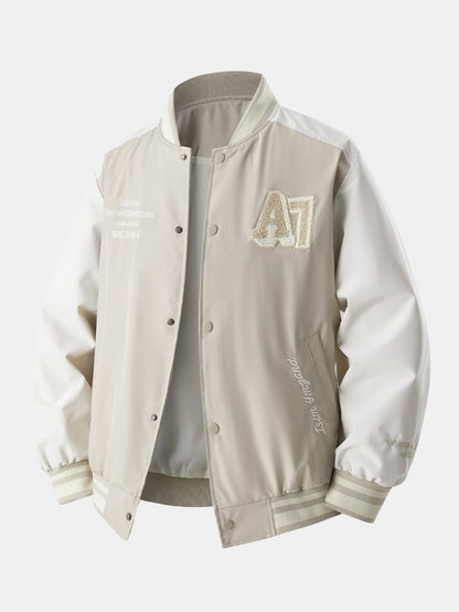 Relax Fit Contrast Embroidery Baseball Jacket