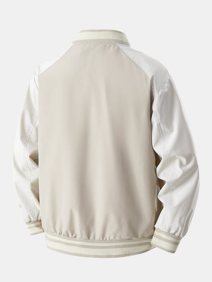 Relax Fit Contrast Embroidery Baseball Jacket