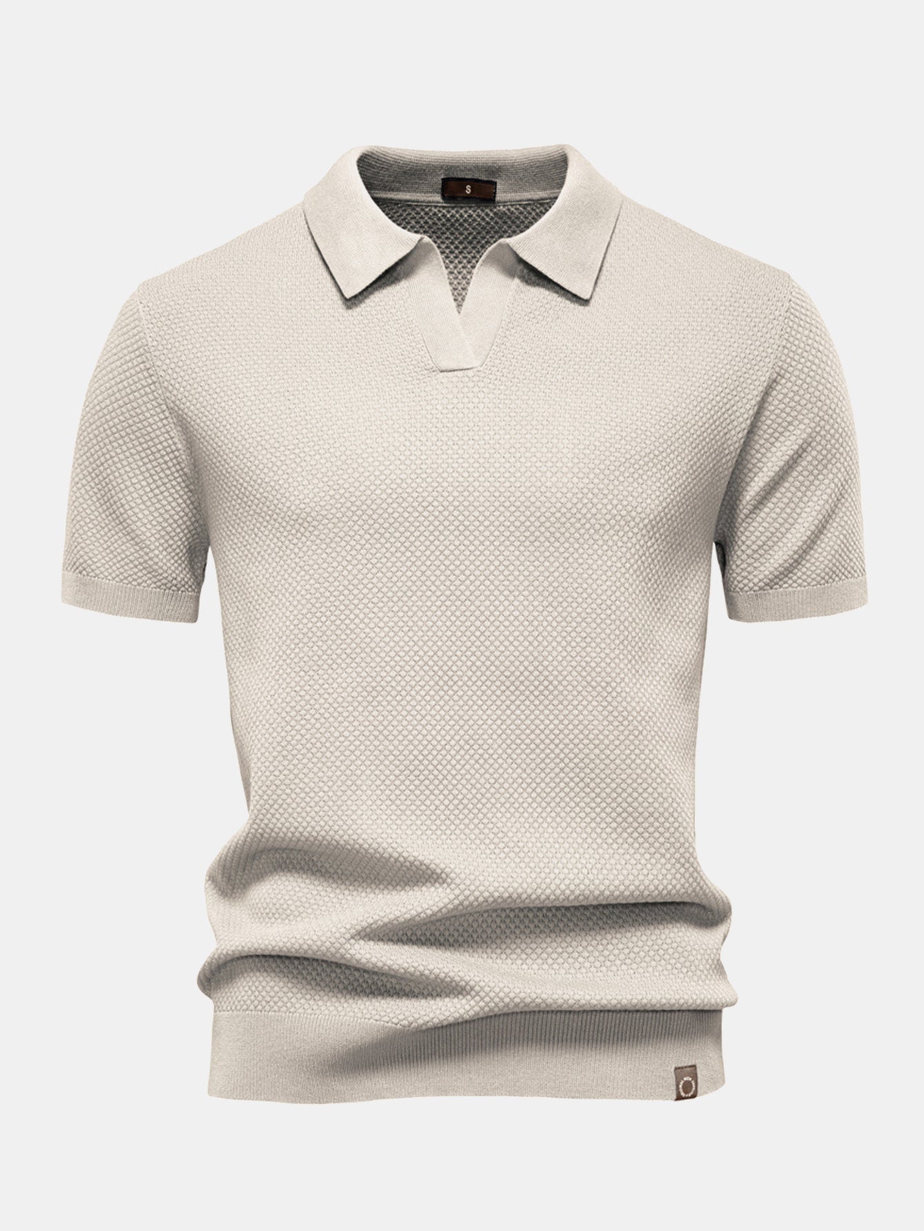 Pineapple Texture Knit V Neck Polo