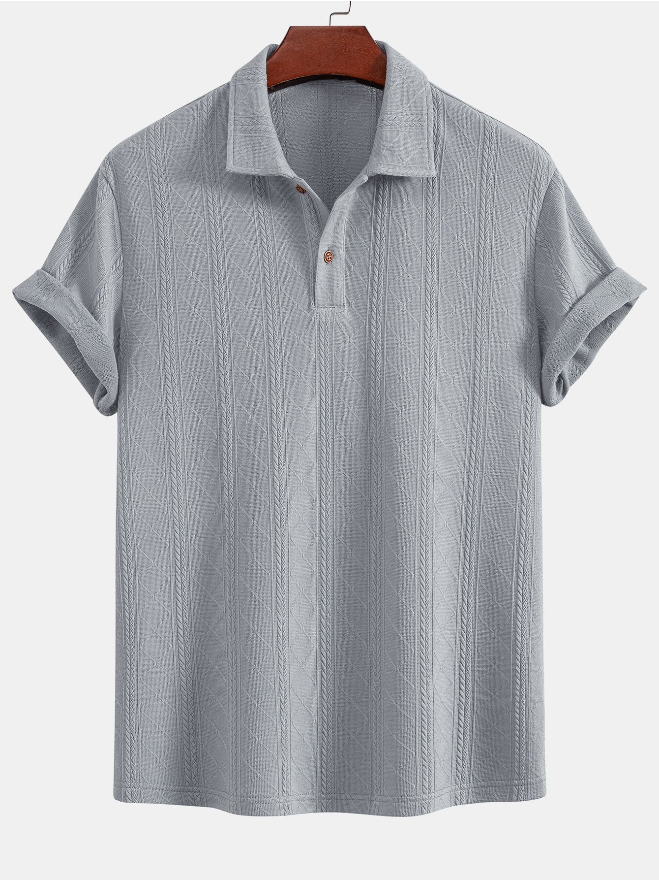 Rhombus Geometric Texture Knit Polo Shirt