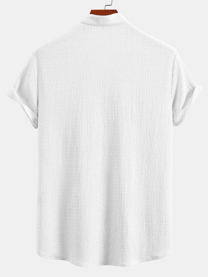 Muscle Fit Crinkled Textured Stand Collar Shirt