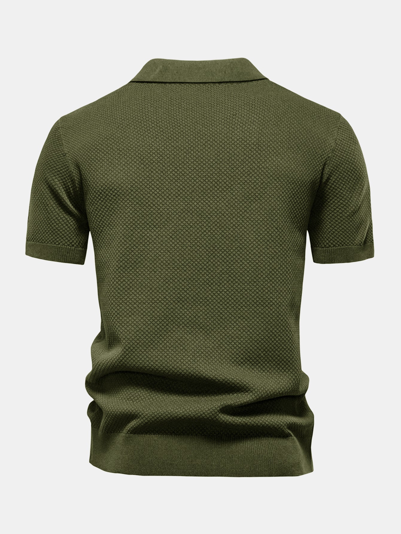 Pineapple Texture Knit V Neck Polo Shirt