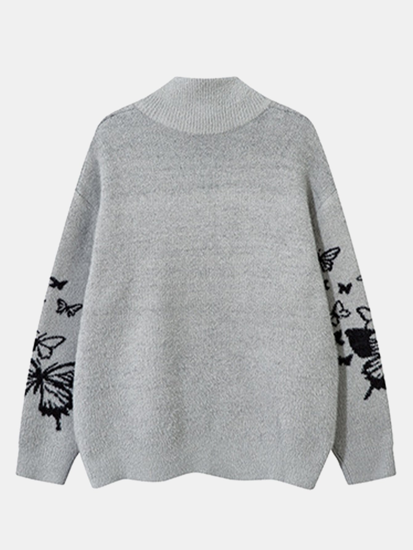 Butterfly Print Zip-Up Knit Sweater