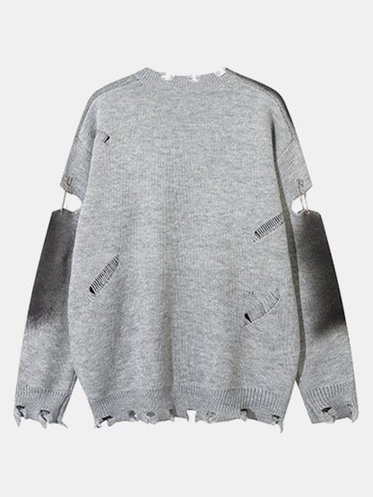 Cross Print Distressed Knit Sweater