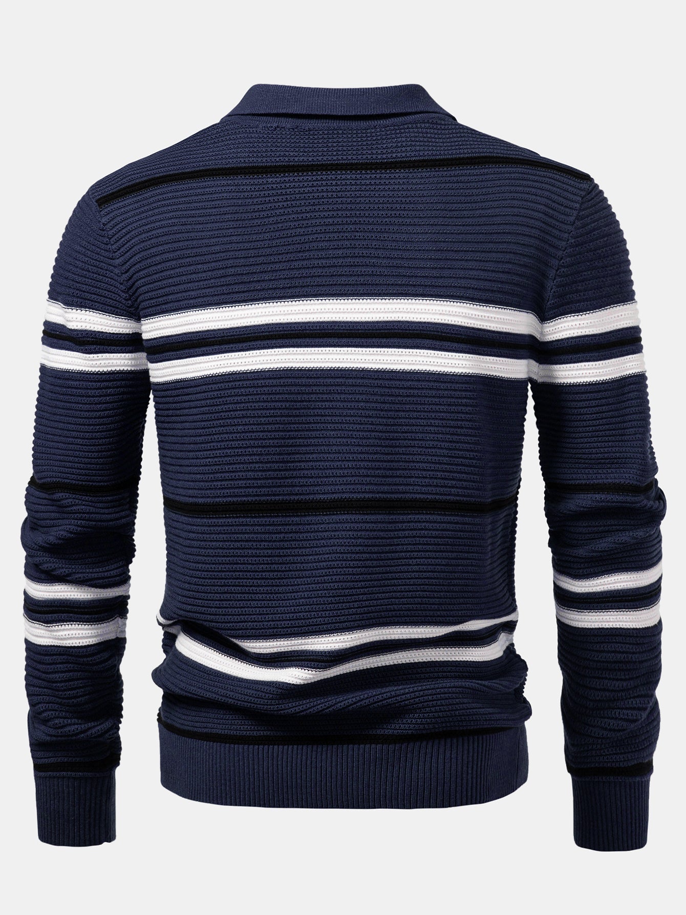 Striped Textured Zip Knit Polo Shirt