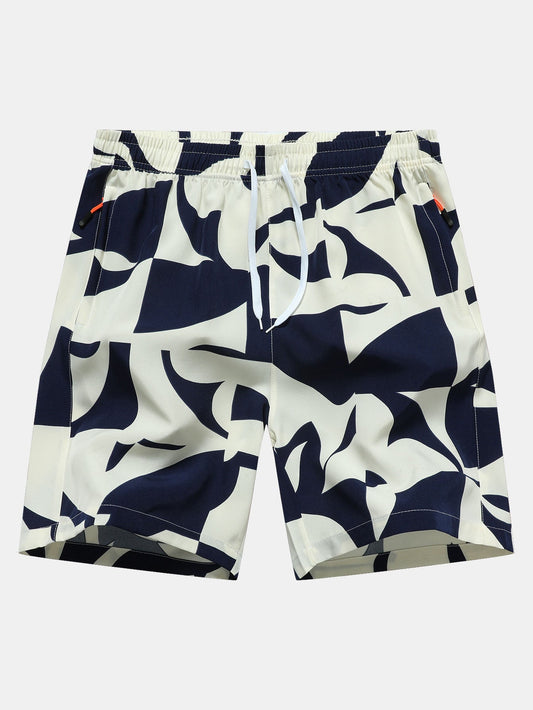 Color Block Print Zipper Pocket Shorts