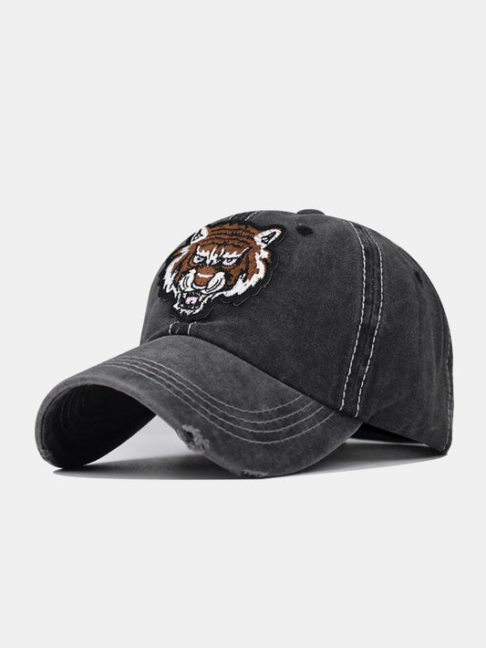Street Fashion Tiger Embroidery Washed Distressed Baseball Cap