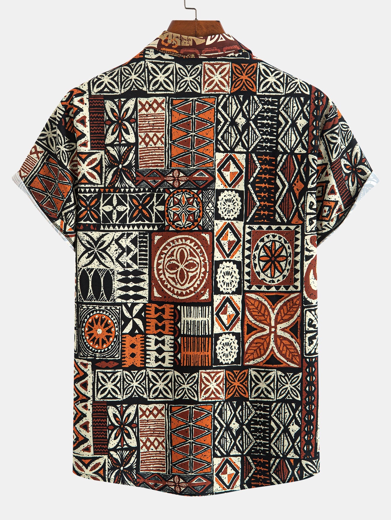 Ethnic Geometry Print Button Up Shirt