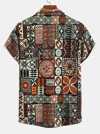 Ethnic Geometry Print Button Up Shirt