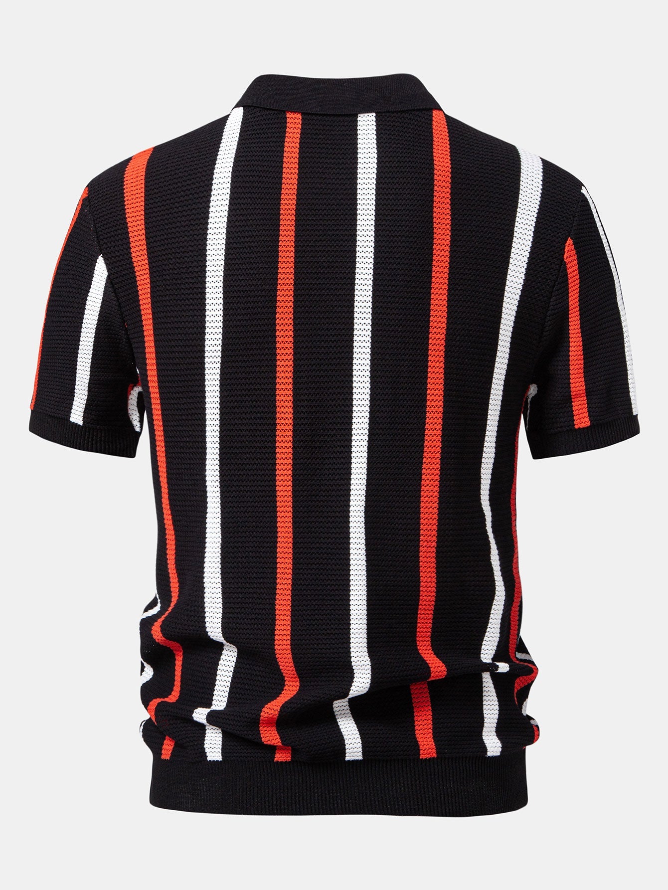 Striped Knit Zip Up Polo Shirt