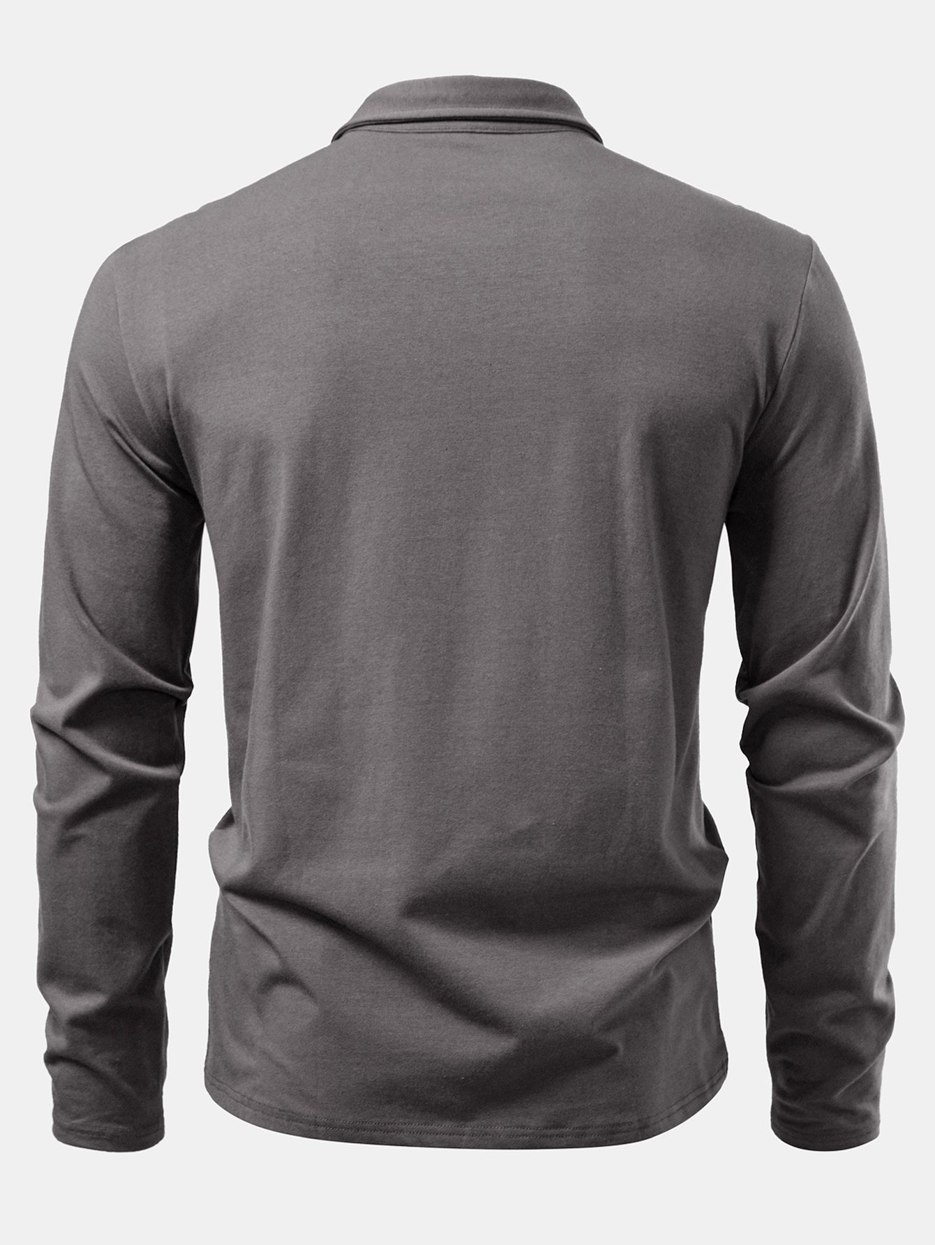 Solid Long Sleeve Cotton Polo Shirt