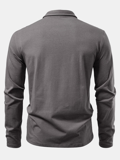 Solid Long Sleeve Cotton Polo Shirt