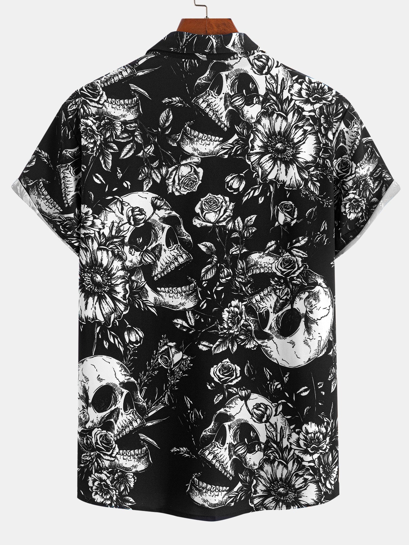Skull Floral Print Button Up Shirt