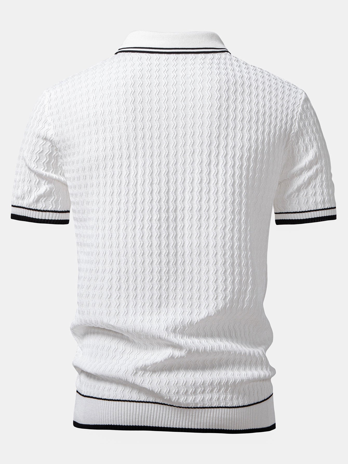 Wave Jacquard Zip Up Knitted Polo Shirt