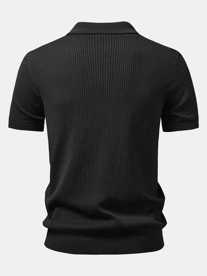 Textured Crochet Knitted Polo Shirt