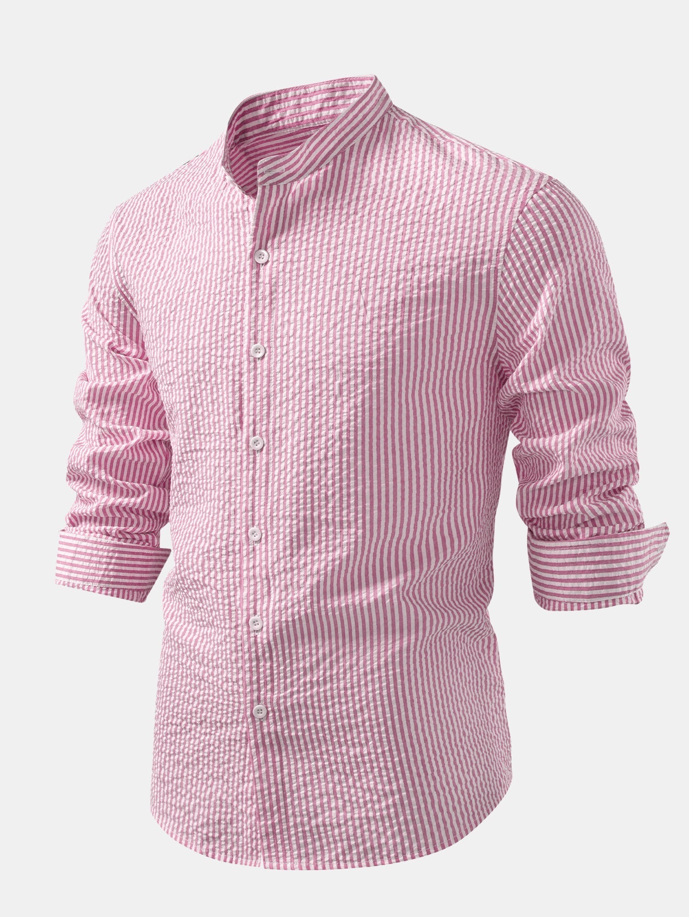 Seersucker Striped Stand Collar Shirt
