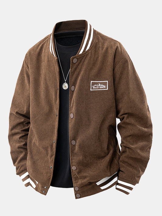 Mountain Embroidery Corduroy Baseball Jacket