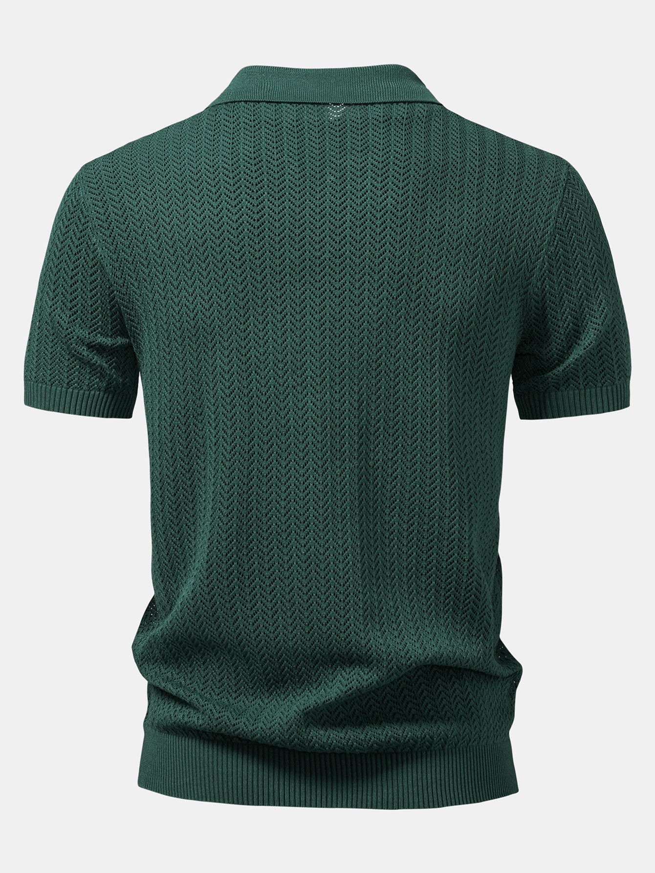 Textured Crochet V Neck Polo Shirt