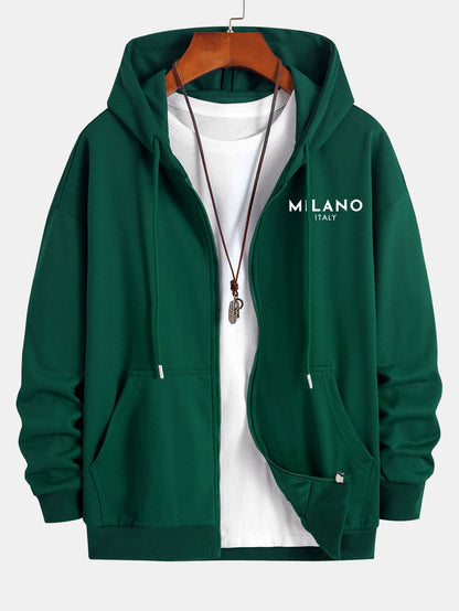 Milano Italy Print Relax Fit Zip Hoodie