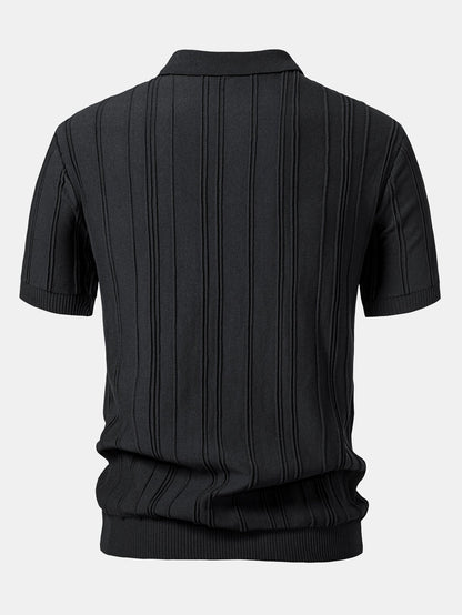 Stripe Jacquard Zipper Knit Polo Shirt