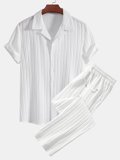 Striped Jacquard Cuban Collar Shirt & Straight Leg Pants