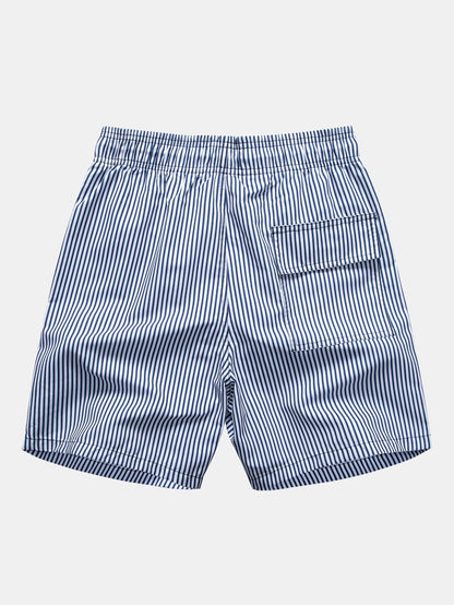 Textured Stand Collar Shirt & Stripe Print Swim Shorts