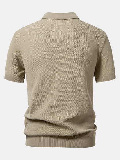 Textured Zip Up Knit Polo Shirt