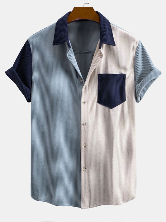Short Sleeve Corduroy Patchwork Shirt