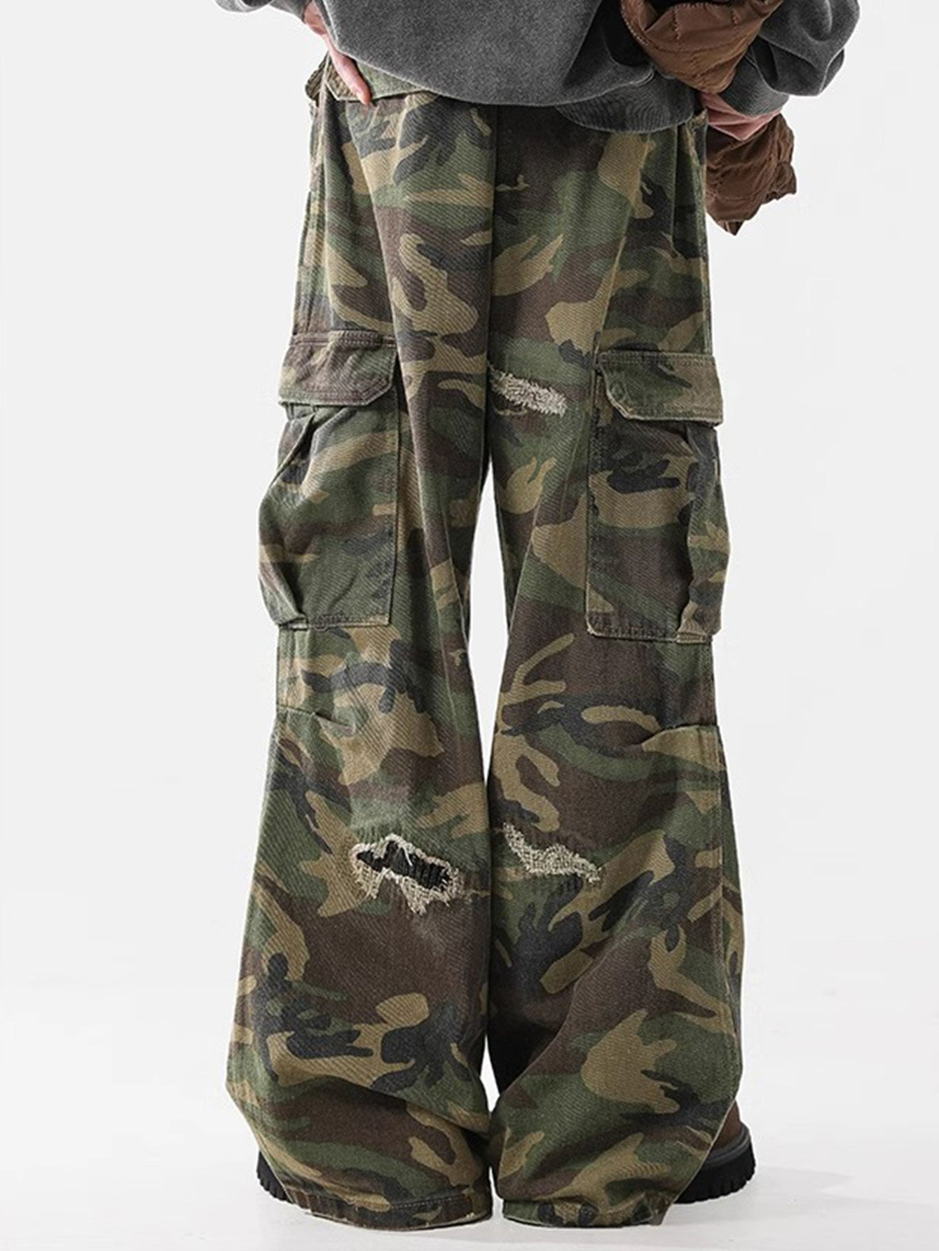 Baggy Fit Camo Ripped Wide Leg Pants