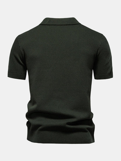 Pineapple Texture Knit V Neck Polo