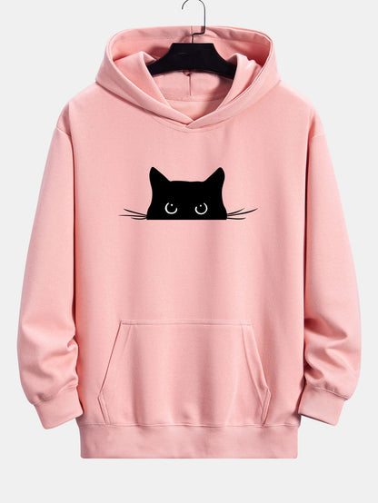 Black Cat Print Relax Fit Hoodie